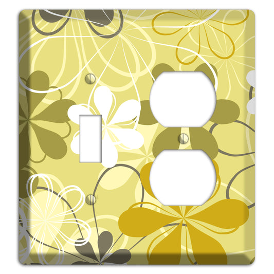 Olive Retro Flowers Toggle / Duplex Wallplate