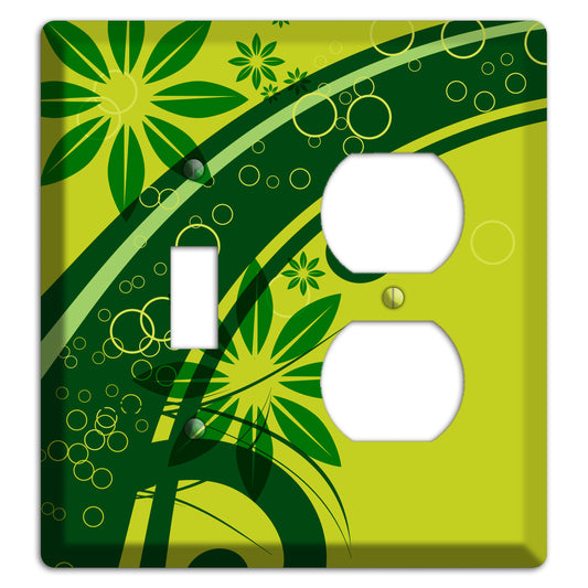 Green Retro Floral Toggle / Duplex Wallplate