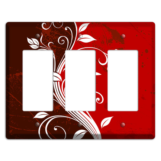 Burgundy and Red Deco Floral 3 Rocker Wallplate