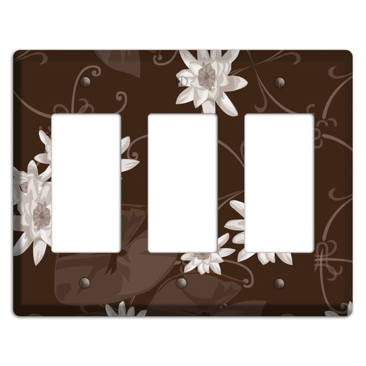 Brown with White Blooms 3 Rocker Wallplate