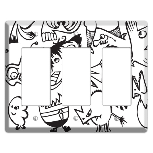 Black and White Whimsical Faces 3 3 Rocker Wallplate