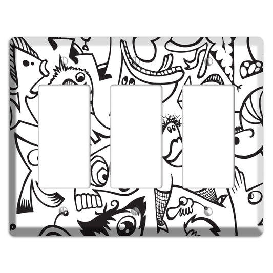 Black and White Whimsical Faces 2 3 Rocker Wallplate