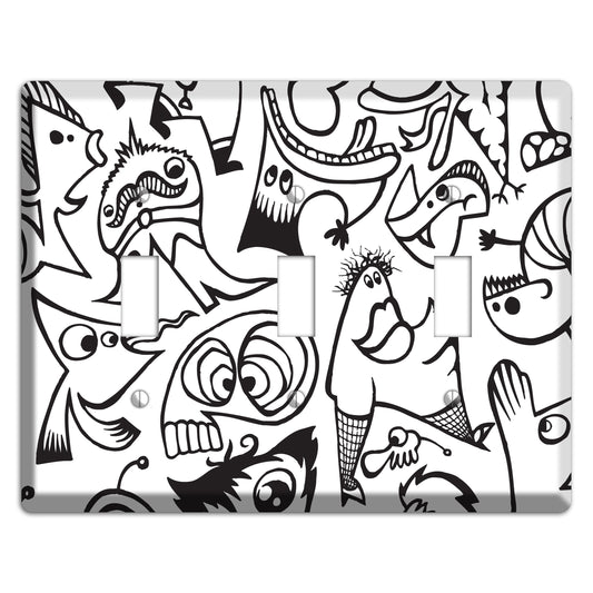 Black and White Whimsical Faces 2 3 Toggle Wallplate