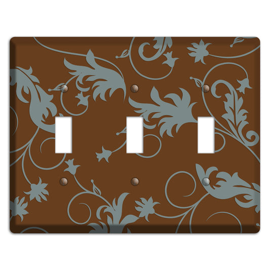 Brown and Grey Victorian Sprig 3 Toggle Wallplate