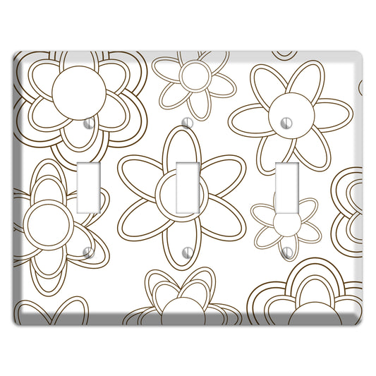 White with Retro Floral Contour 3 Toggle Wallplate