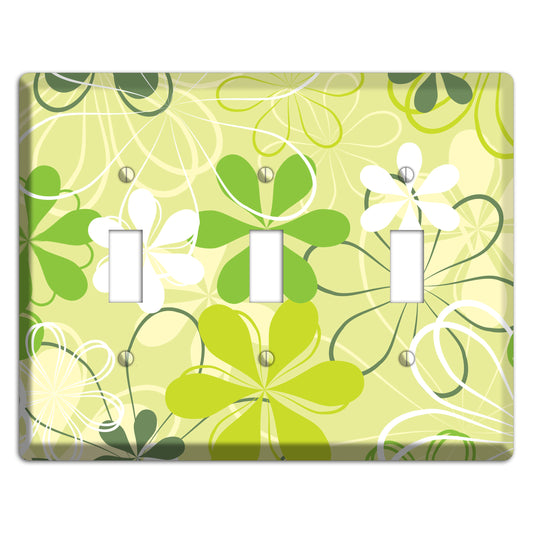 Green Retro Flowers 3 Toggle Wallplate