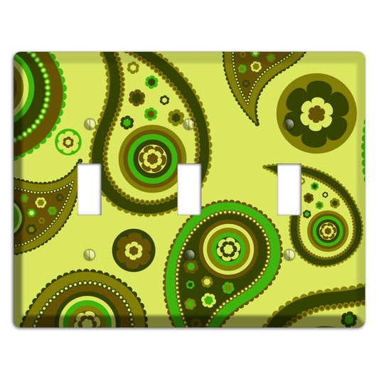Bright Green Paisley 3 Toggle Wallplate