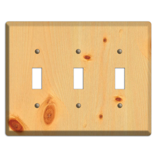 Unfinished Pine Wood Triple Toggle Switchplate