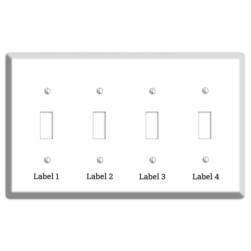White Metal 4 Toggle Wallplate With Label