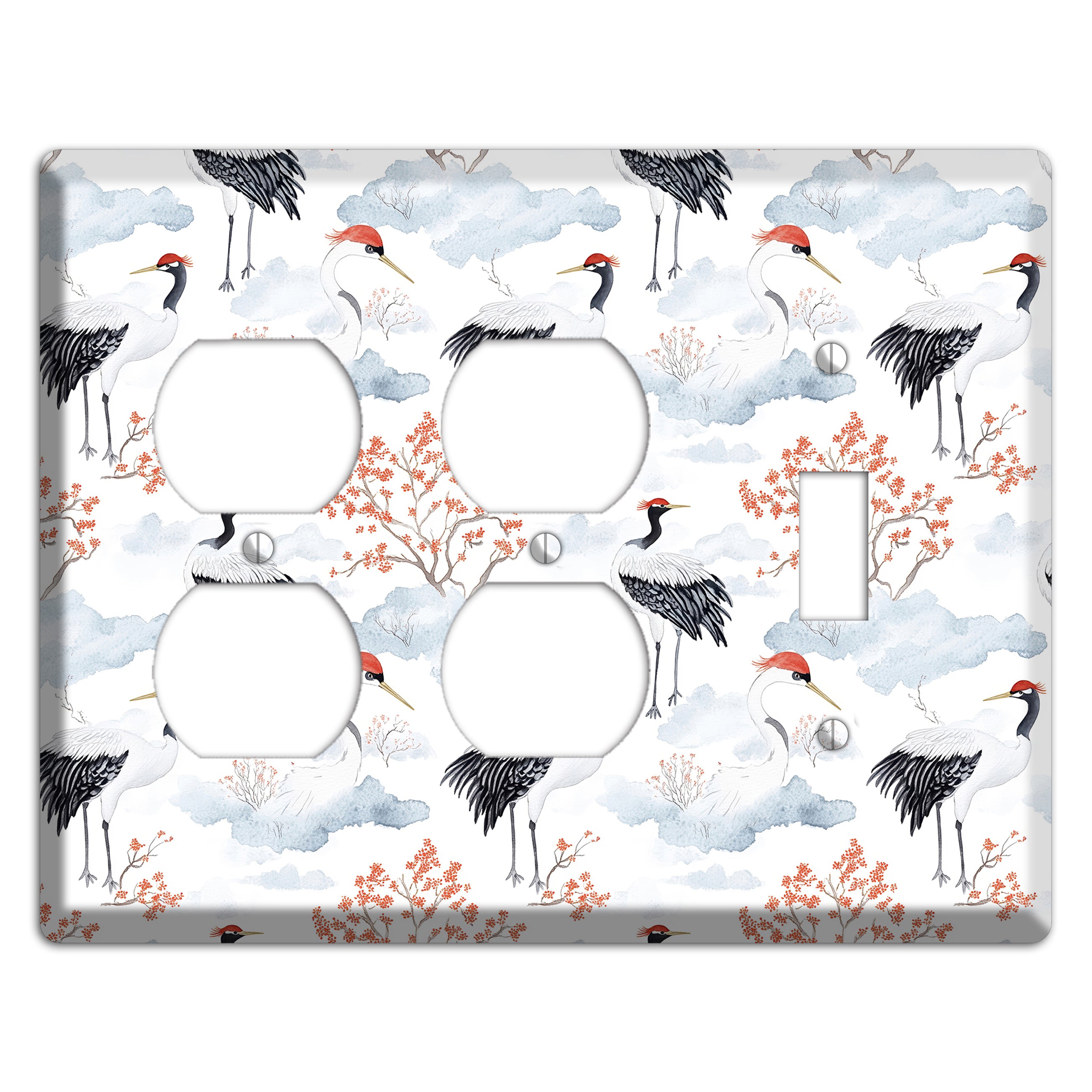 Crimson Crown Cranes 2 Duplex / Toggle Wallplate