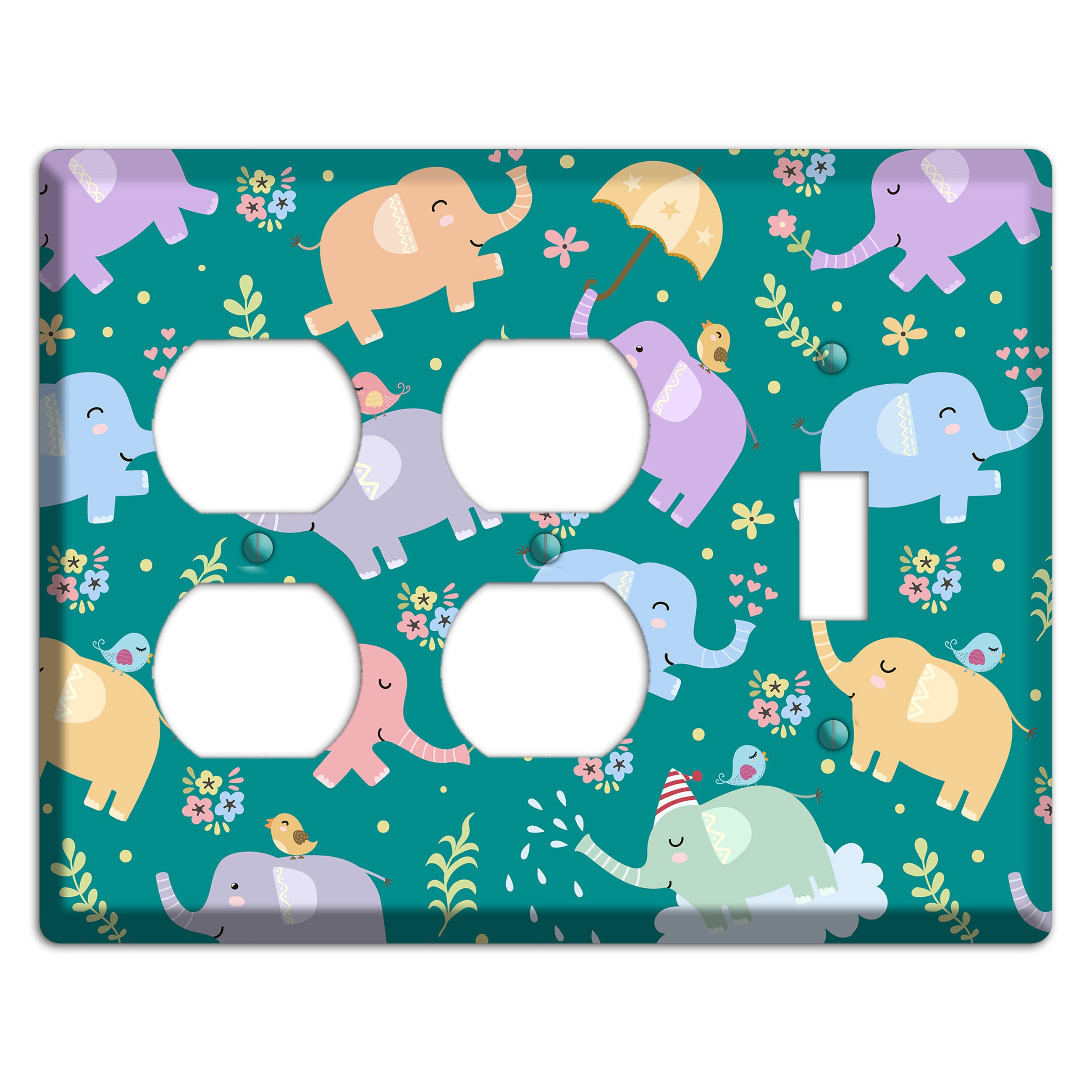Elephant Parade (Teal) 2 Duplex / Toggle Wallplate