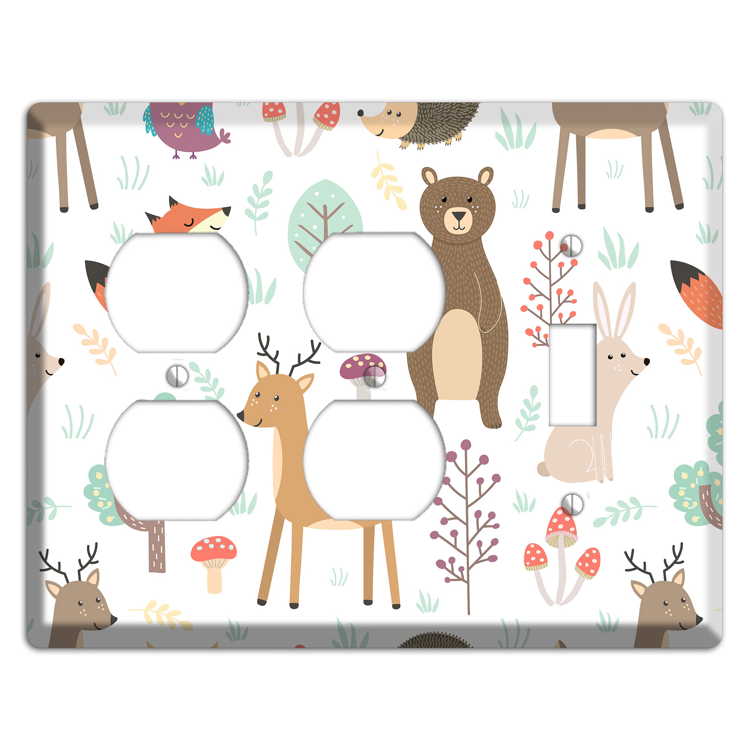 Woodland Friends (White) 2 Duplex / Toggle Wallplate