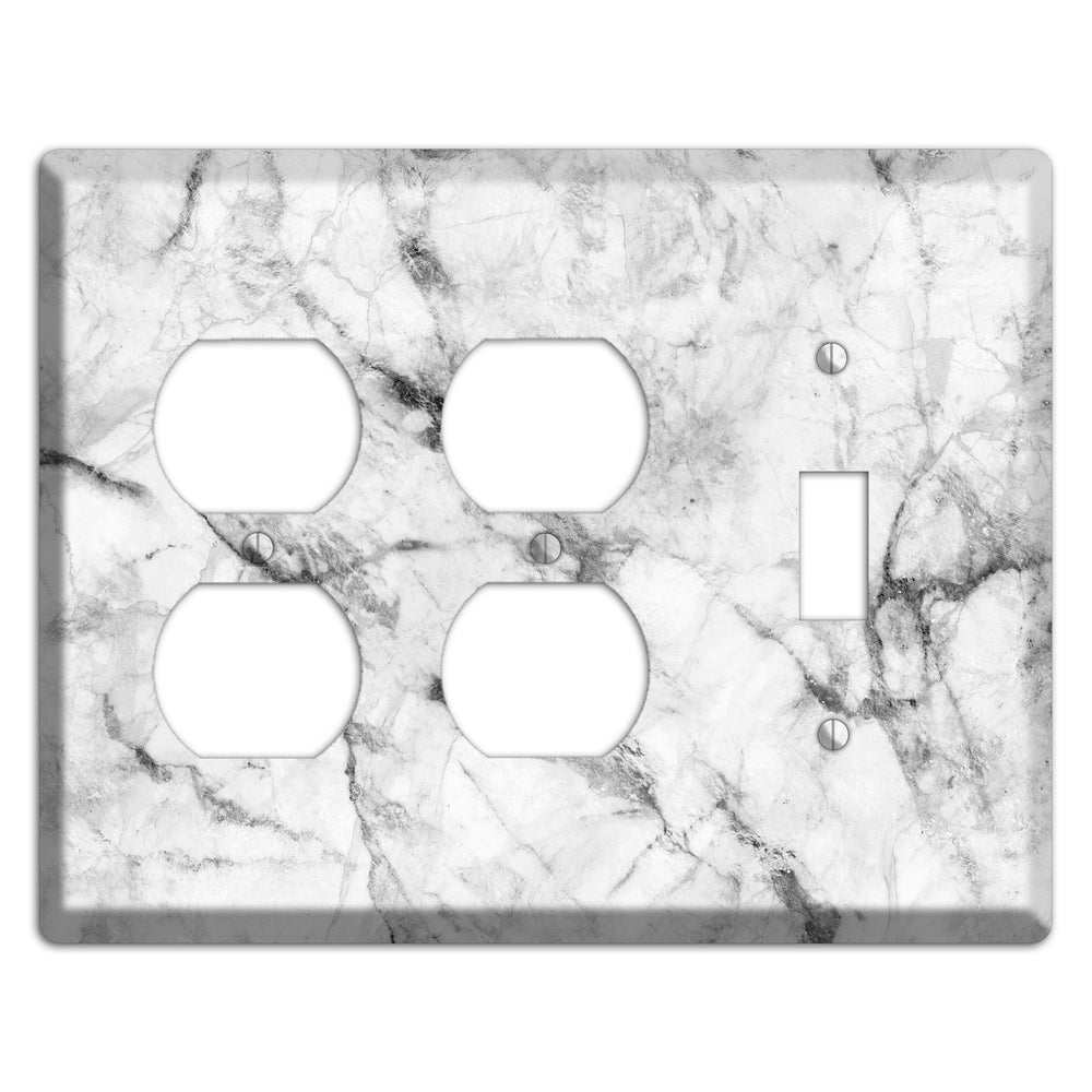 White and Gray Marble 2 Duplex / Toggle Wallplate