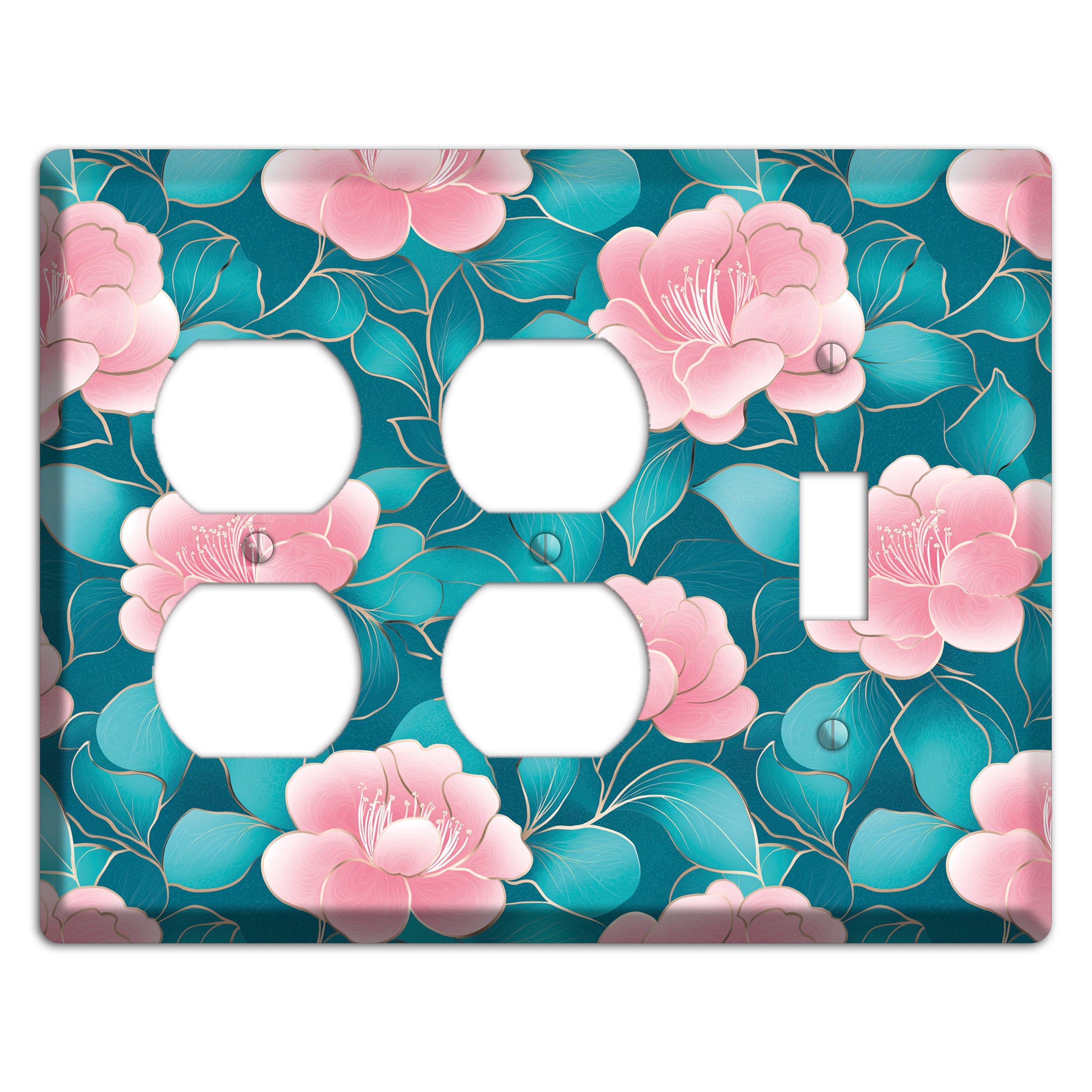 Teal Camellia Bloom 2 Duplex / Toggle Wallplate
