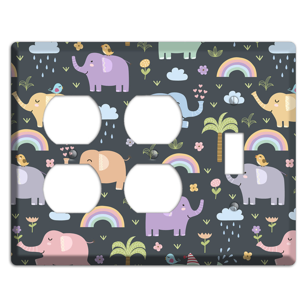Elephant Parade (Charcoal) 2 Duplex / Toggle Wallplate