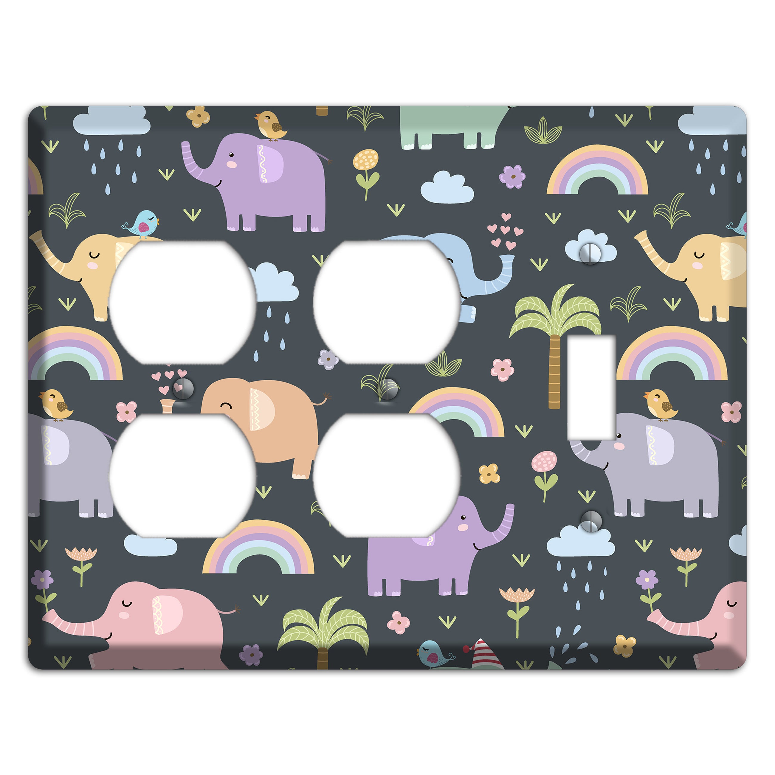 Elephant Parade (Charcoal) 2 Duplex / Toggle Wallplate