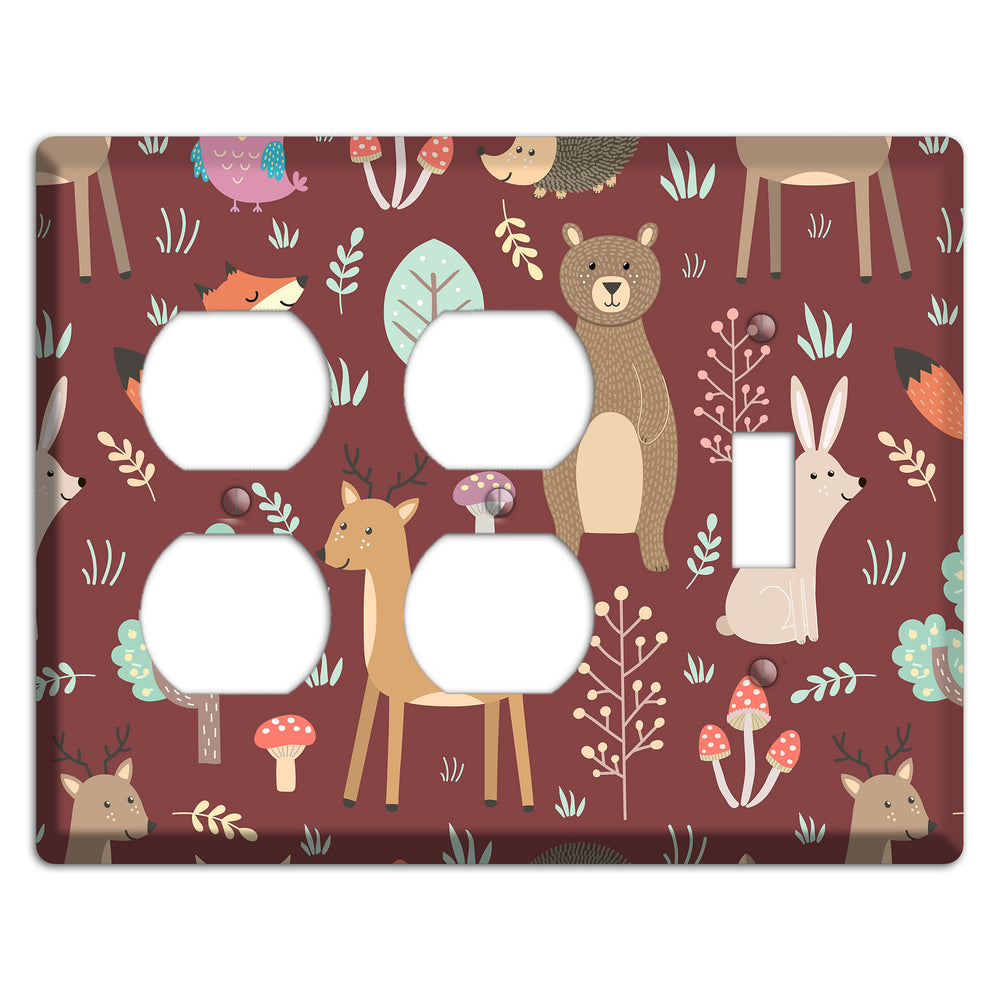 Woodland Friends (Maroon) 2 Duplex / Toggle Wallplate