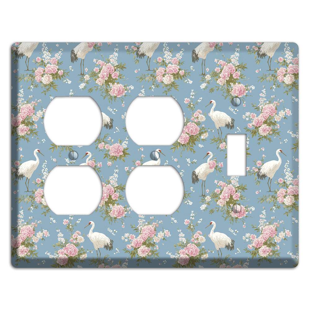 Dusty Blue Peony Flight 2 Duplex / Toggle Wallplate