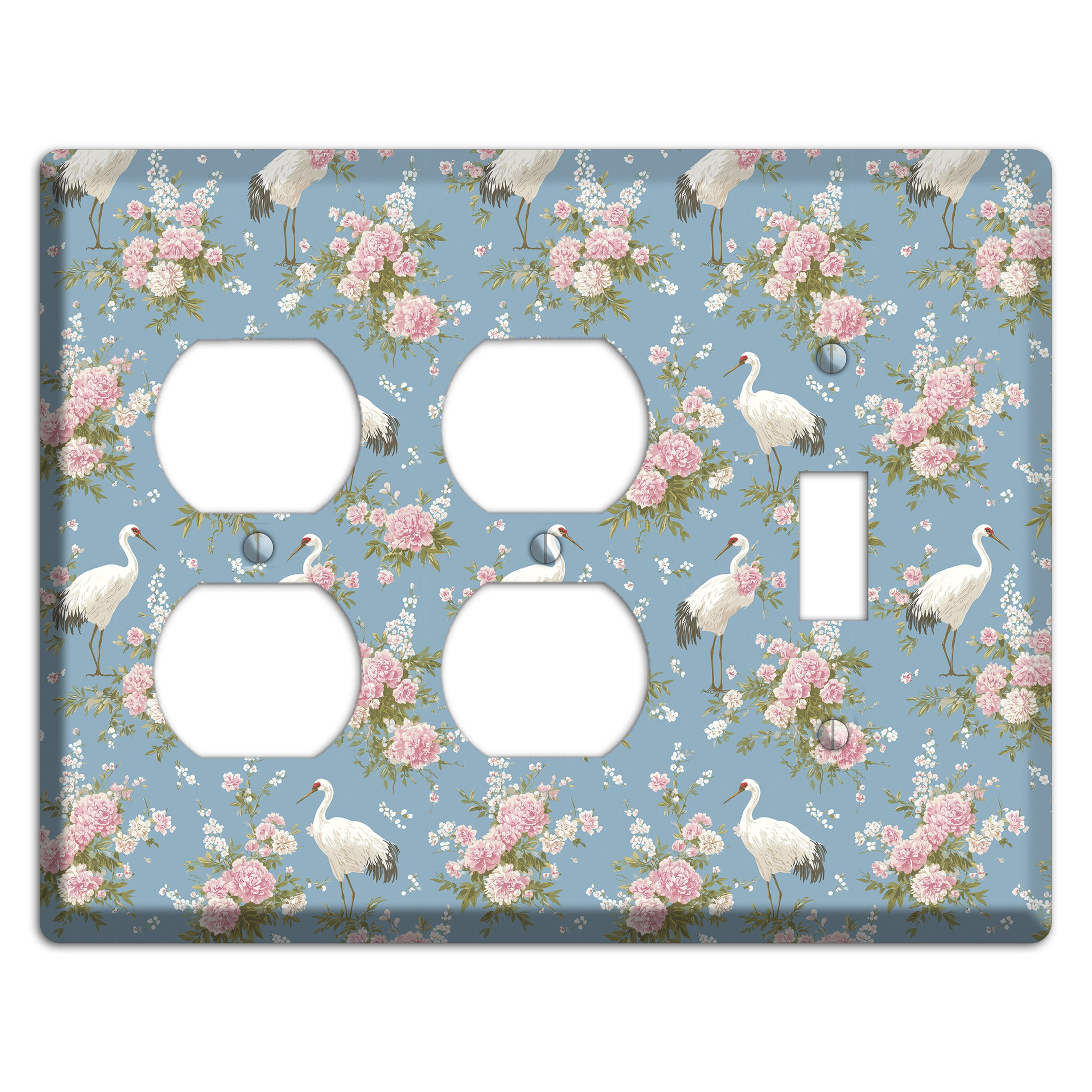 Dusty Blue Peony Flight 2 Duplex / Toggle Wallplate