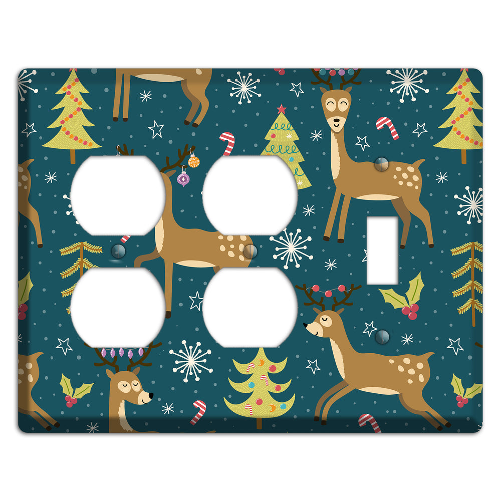 Reindeer Parade (Teal) 2 Duplex / Toggle Wallplate