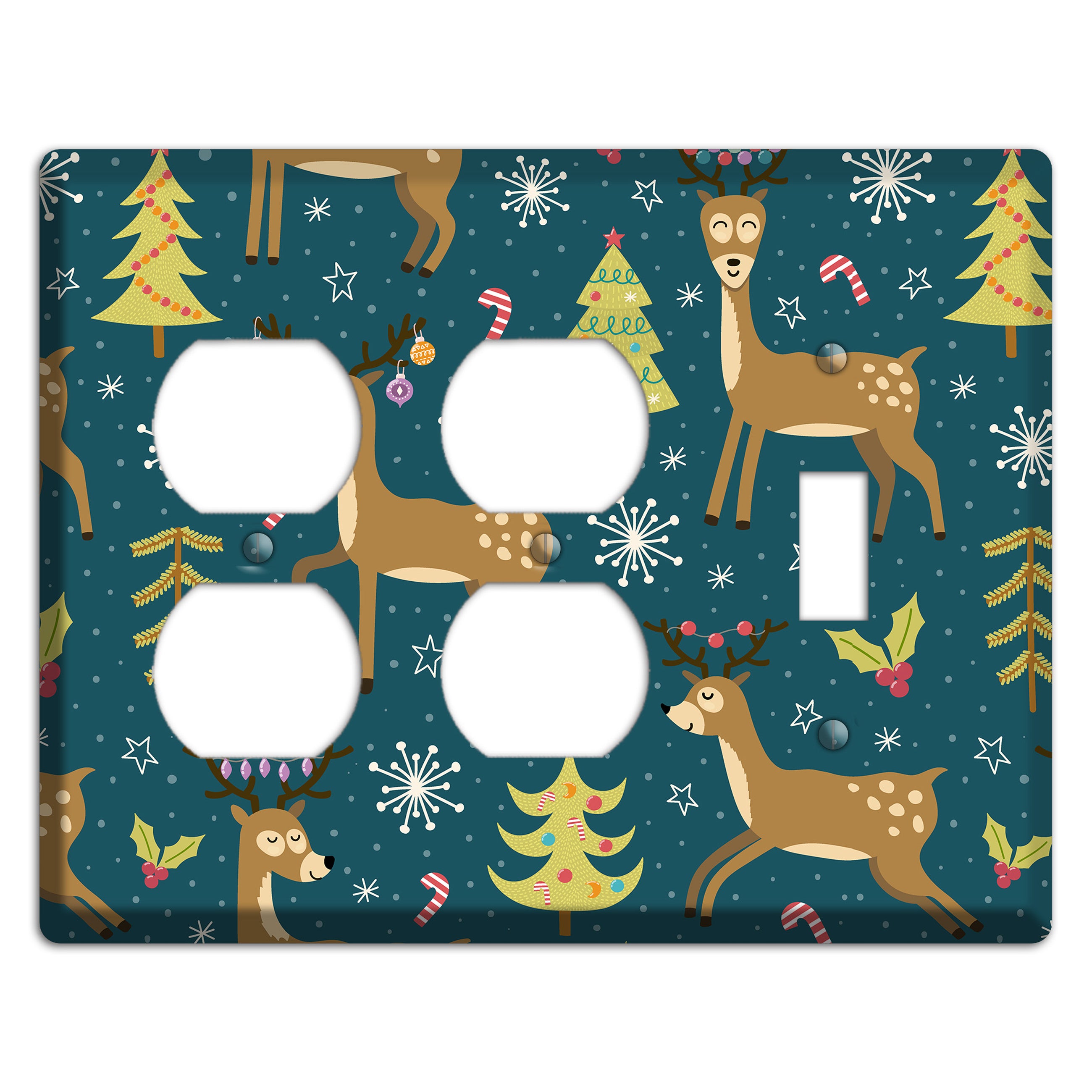 Reindeer Parade (Teal) 2 Duplex / Toggle Wallplate