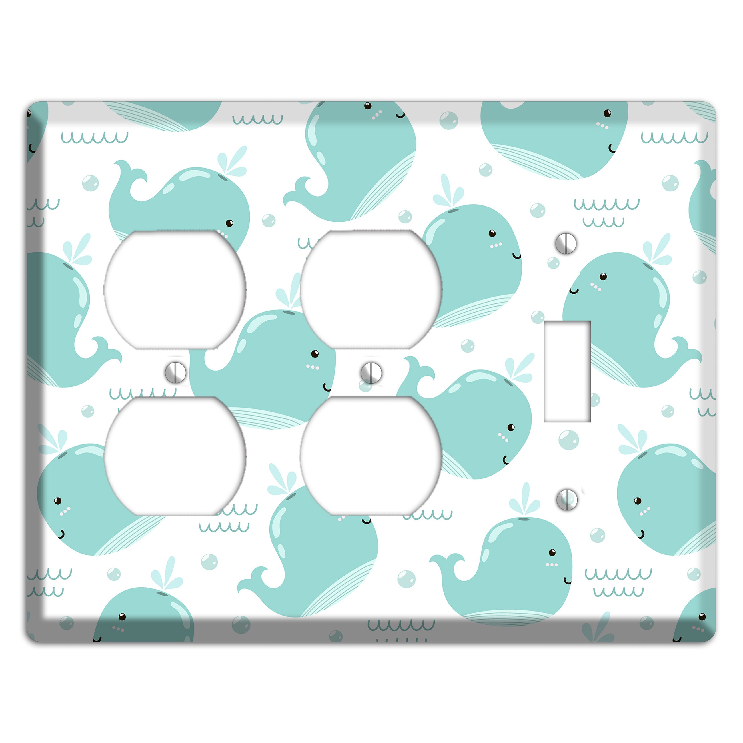 Happy Whales (White) 2 Duplex / Toggle Wallplate