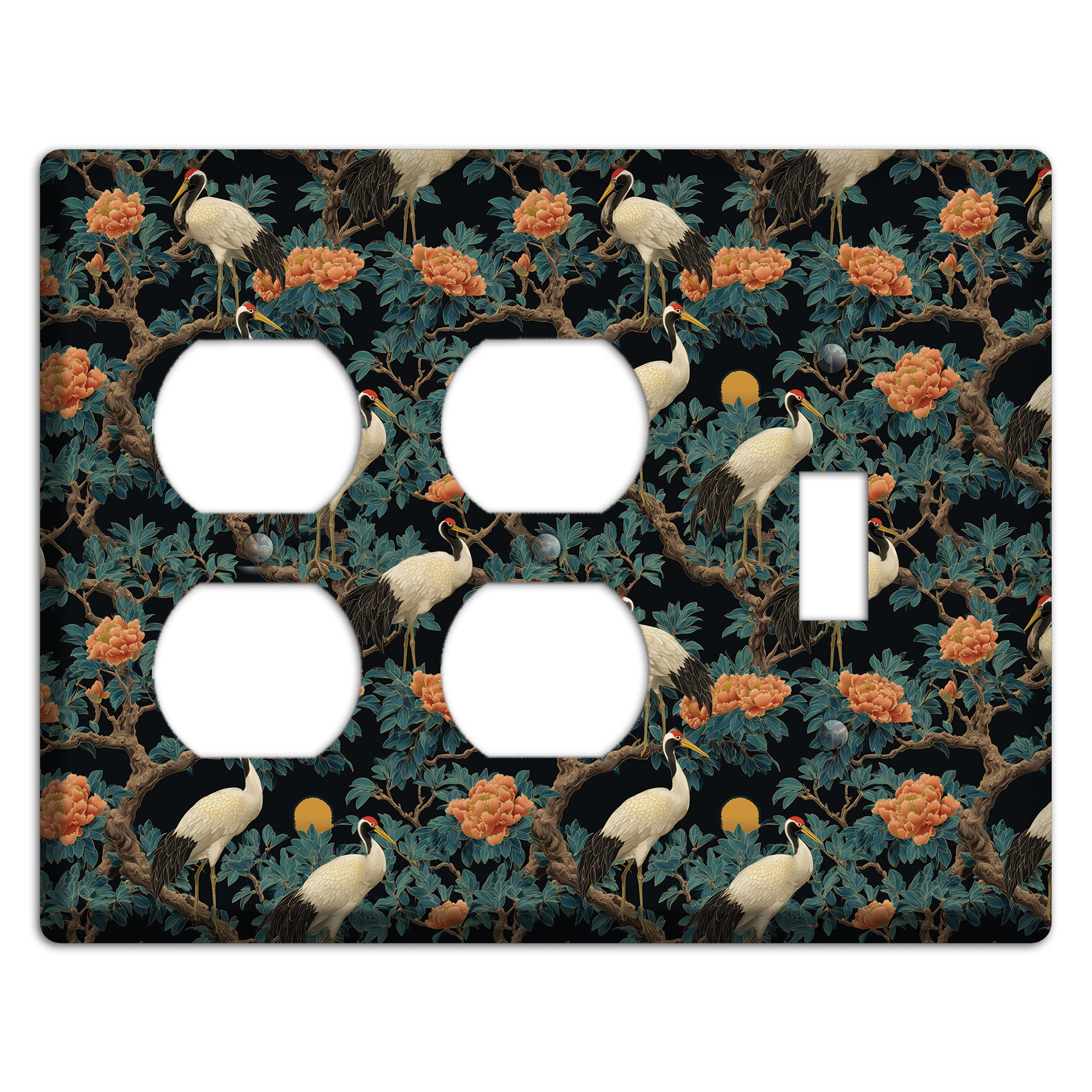 Teal Moonrise Cranes 2 Duplex / Toggle Wallplate