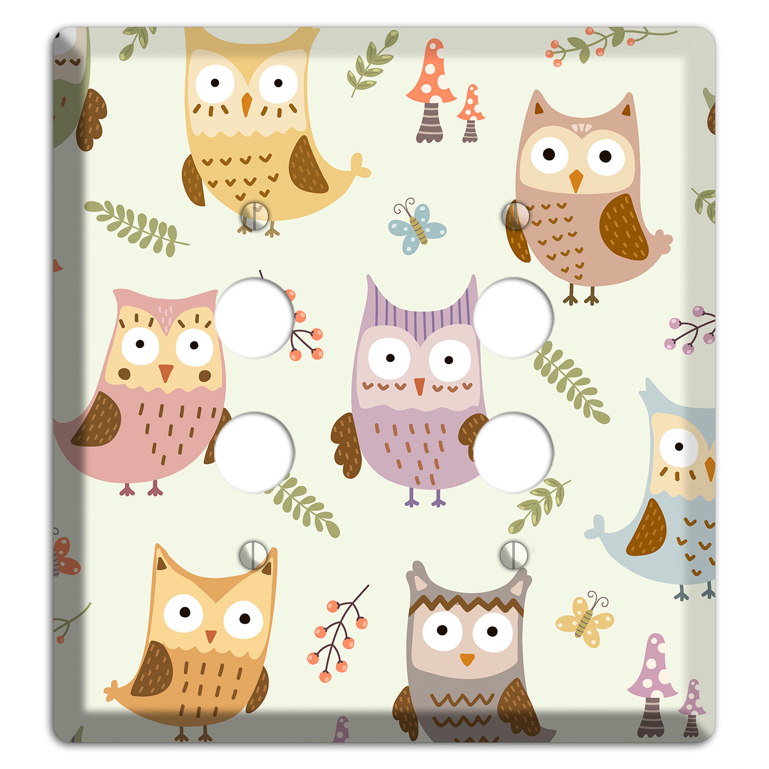 Sleepy Owls (Cream) 2 Pushbutton Wallplate