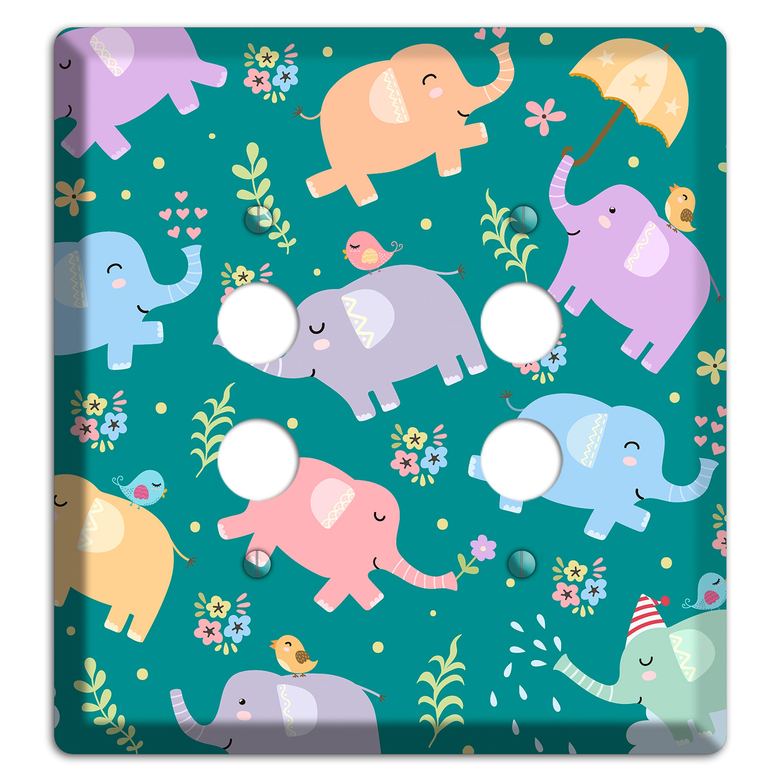 Elephant Parade (Teal) 2 Pushbutton Wallplate