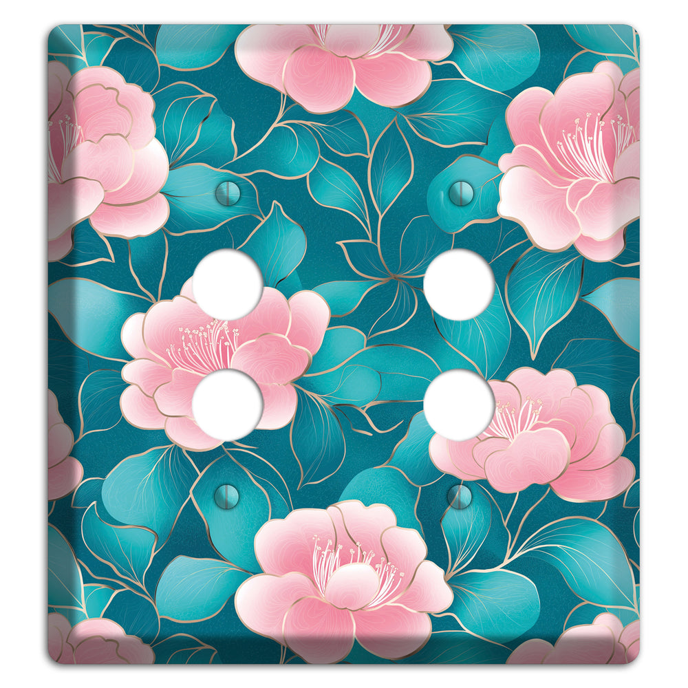 Teal Camellia Bloom 2 Pushbutton Wallplate
