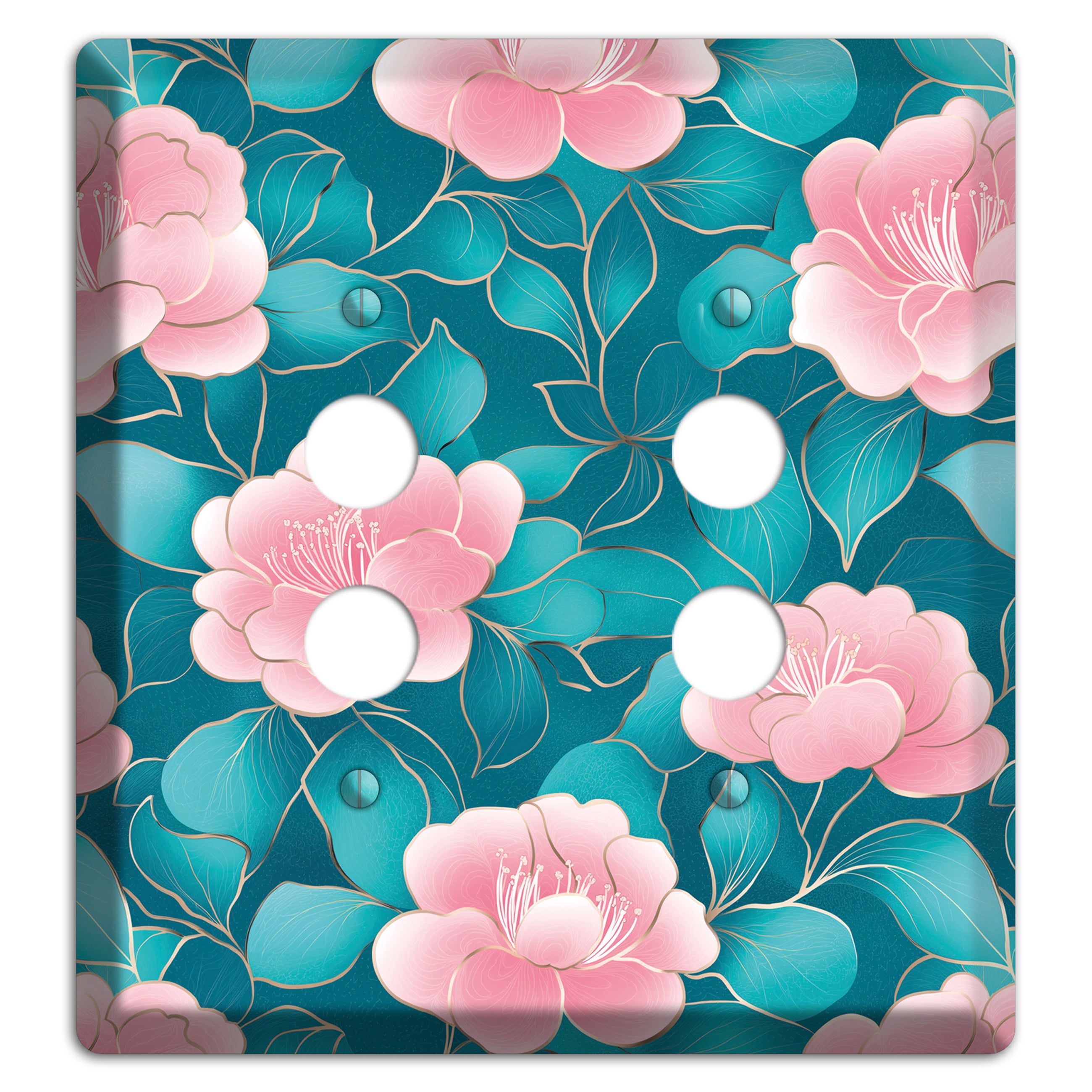 Teal Camellia Bloom 2 Pushbutton Wallplate