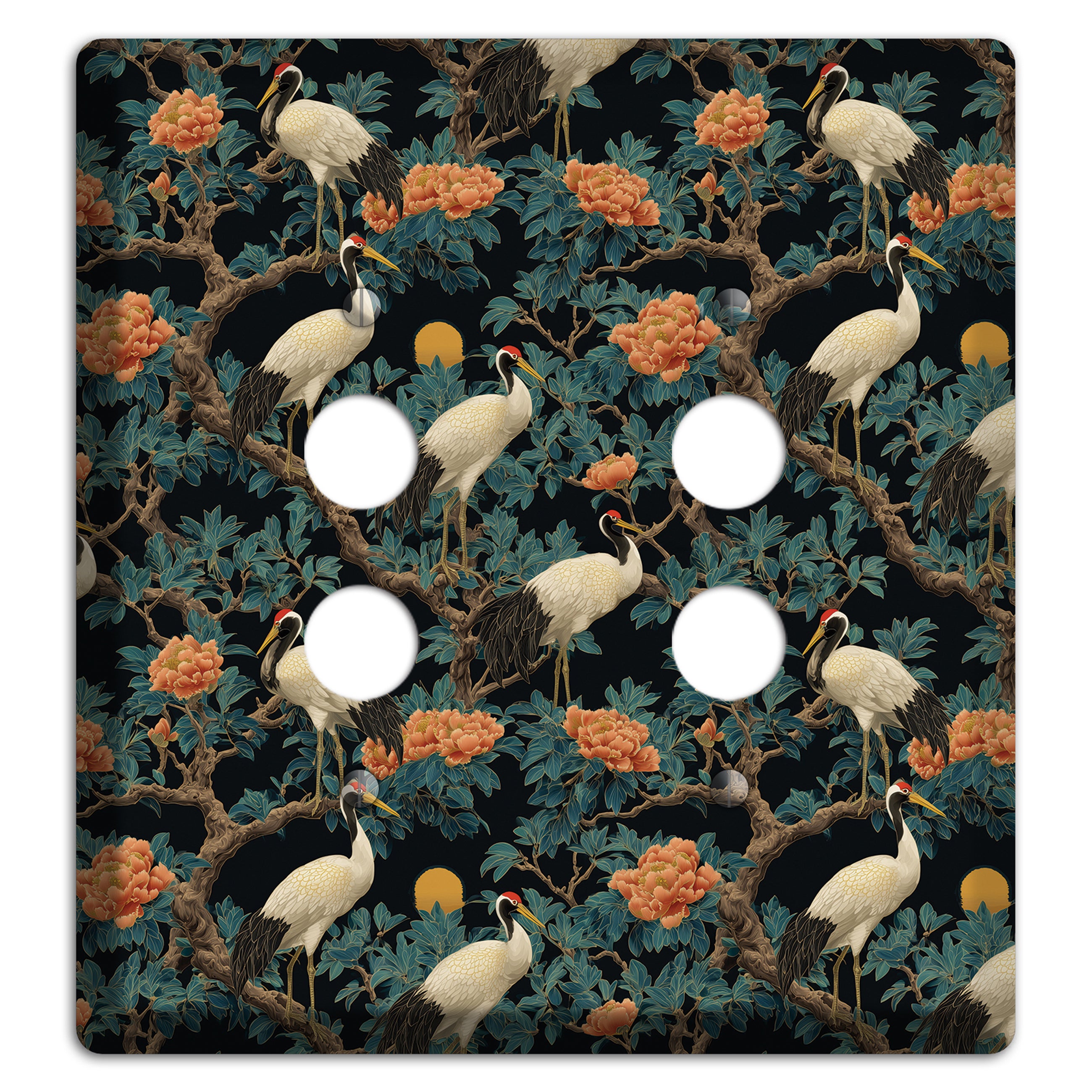 Teal Moonrise Cranes 2 Pushbutton Wallplate