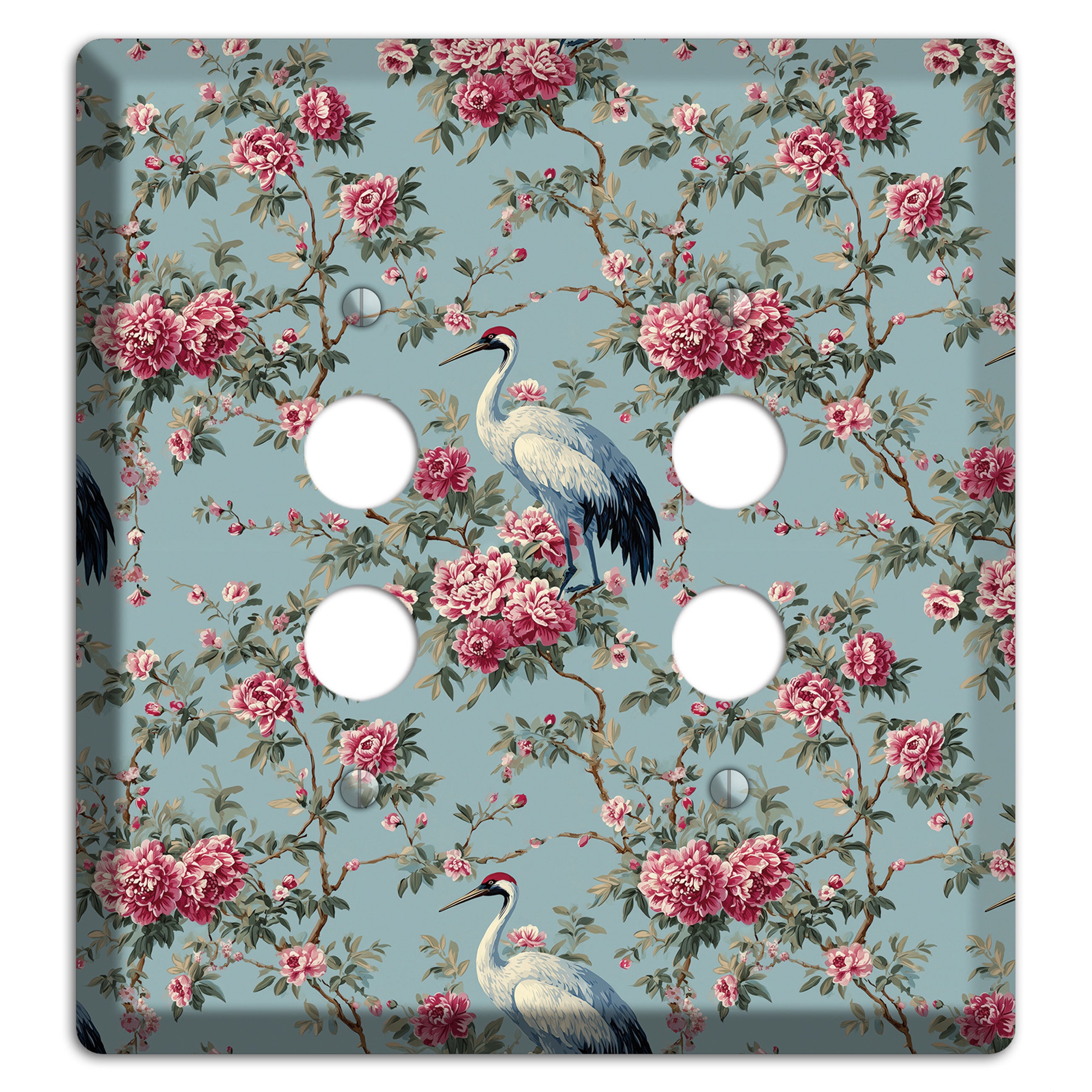 Dusty Teal Peony Crane 2 Pushbutton Wallplate