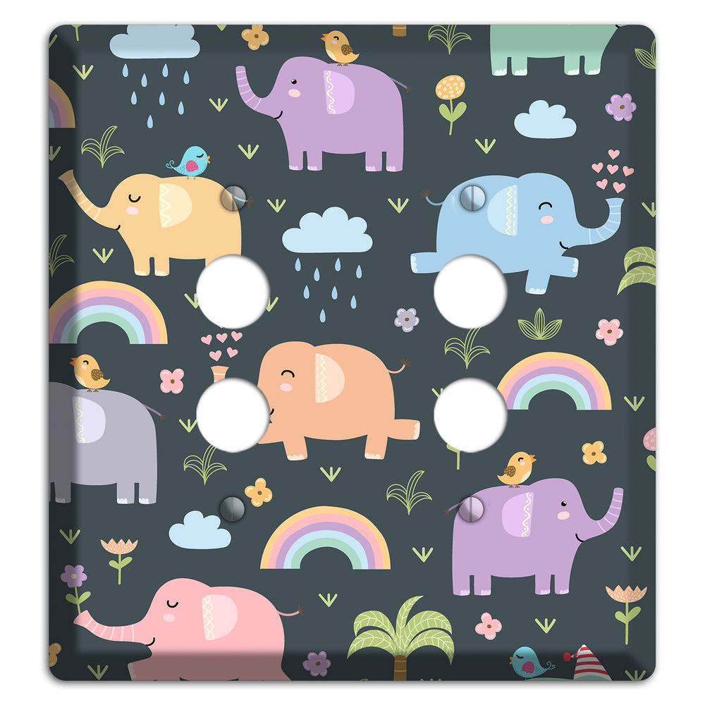 Elephant Parade (Charcoal) 2 Pushbutton Wallplate