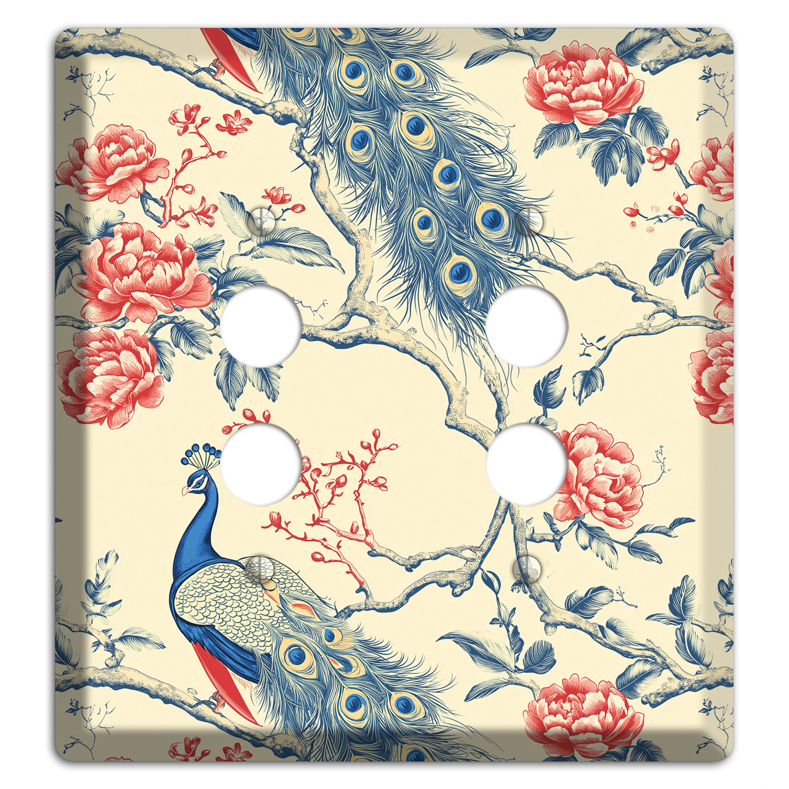 Peacock & Peony 2 Pushbutton Wallplate