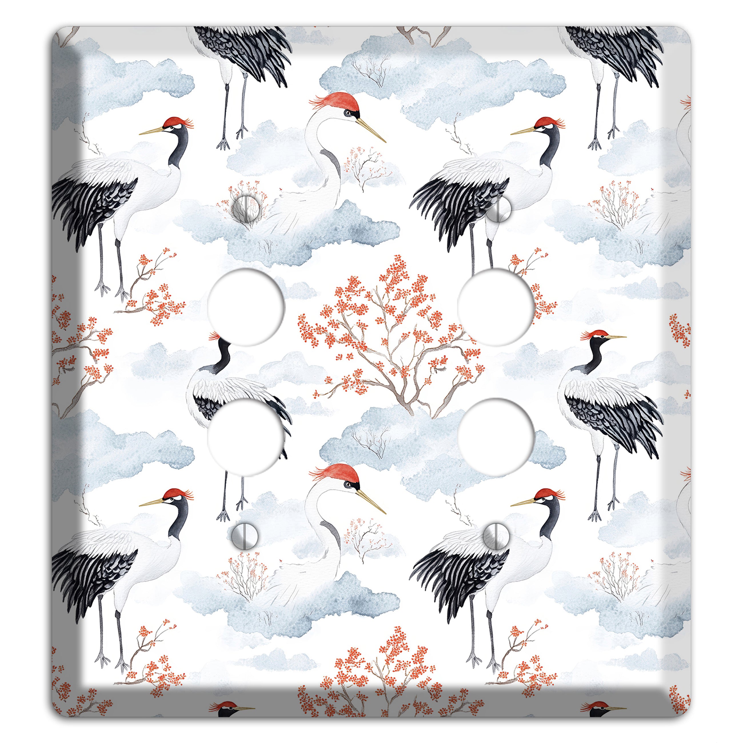 Crimson Crown Cranes 2 Pushbutton Wallplate