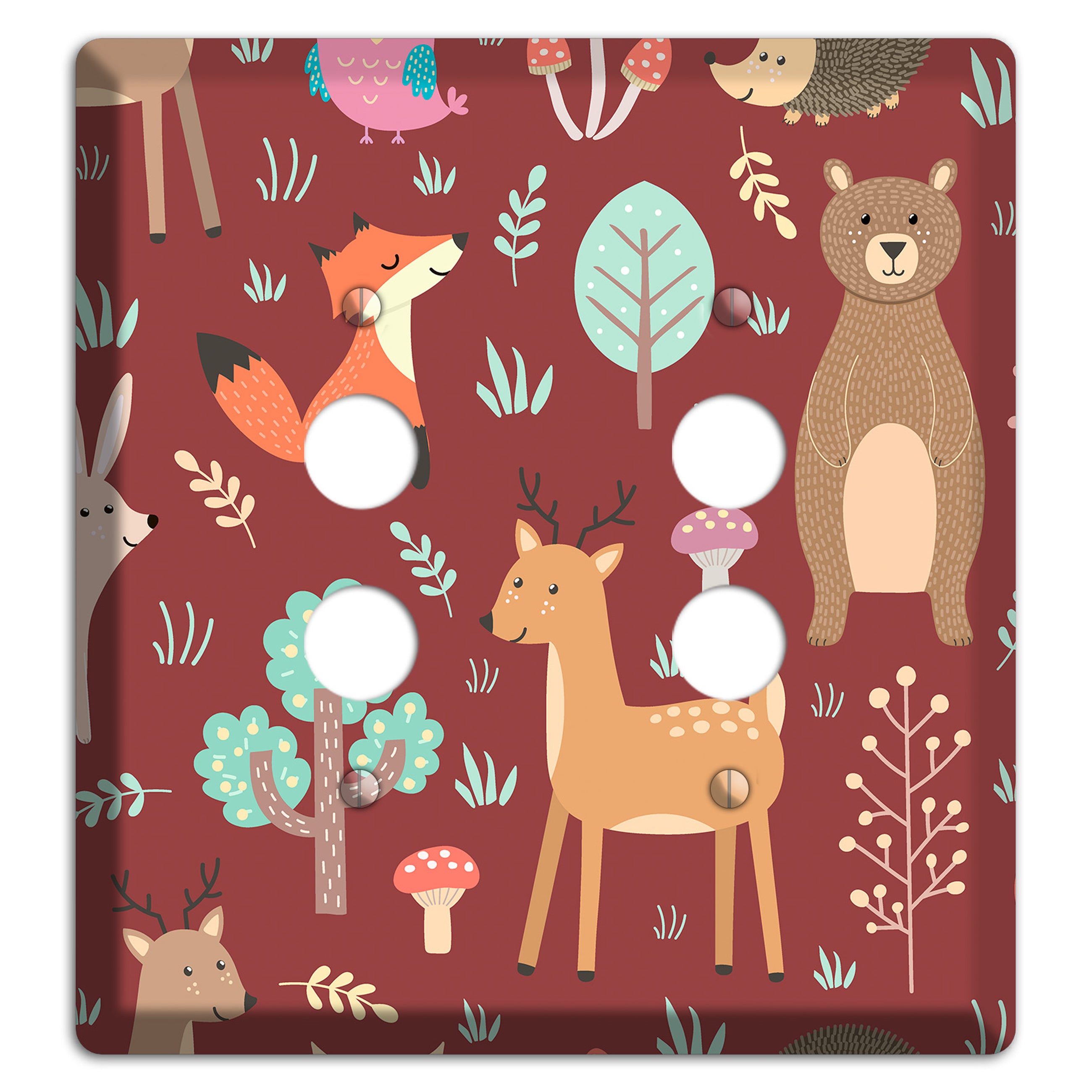 Woodland Friends (Maroon) 2 Pushbutton Wallplate