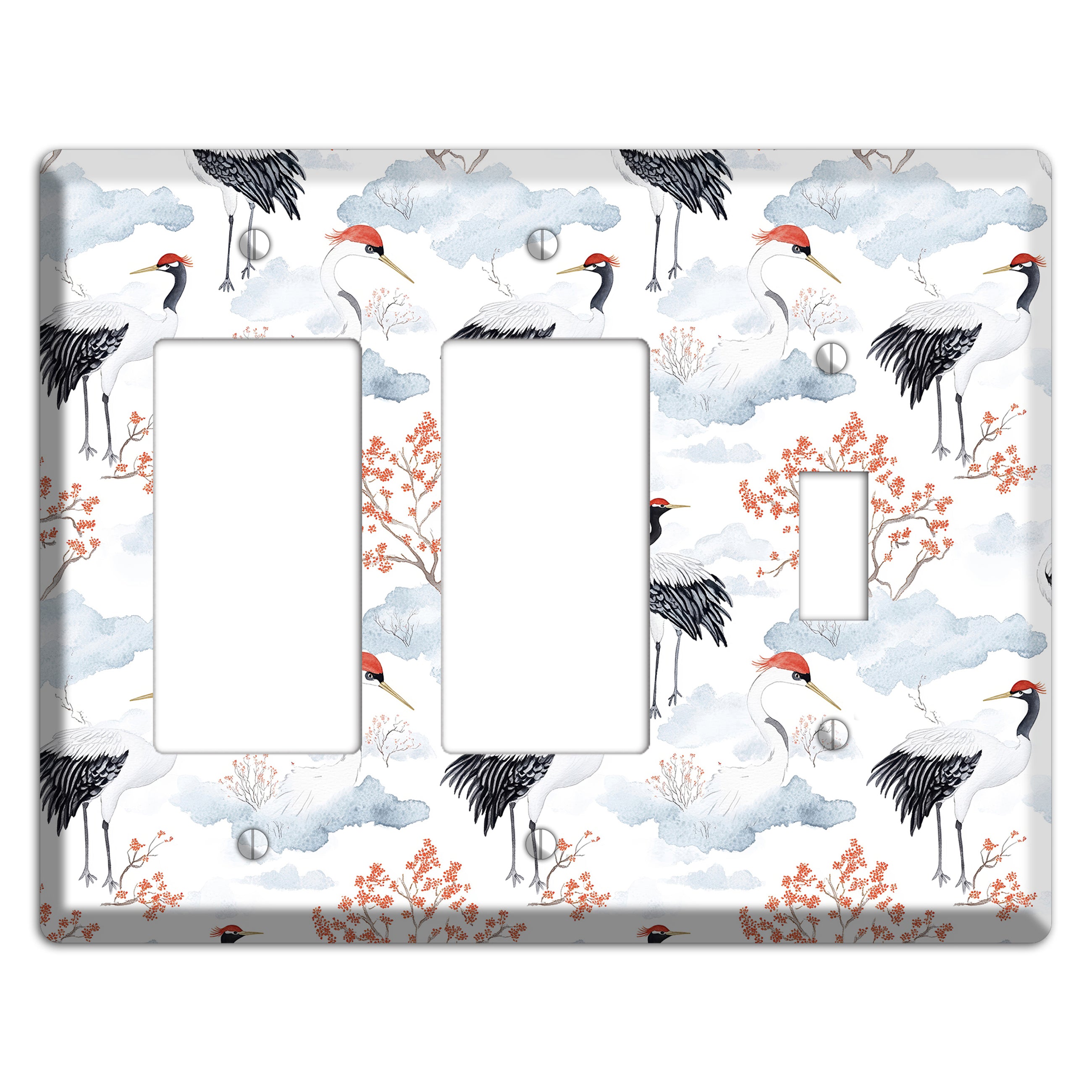 Crimson Crown Cranes 2 Rocker / Toggle Wallplate