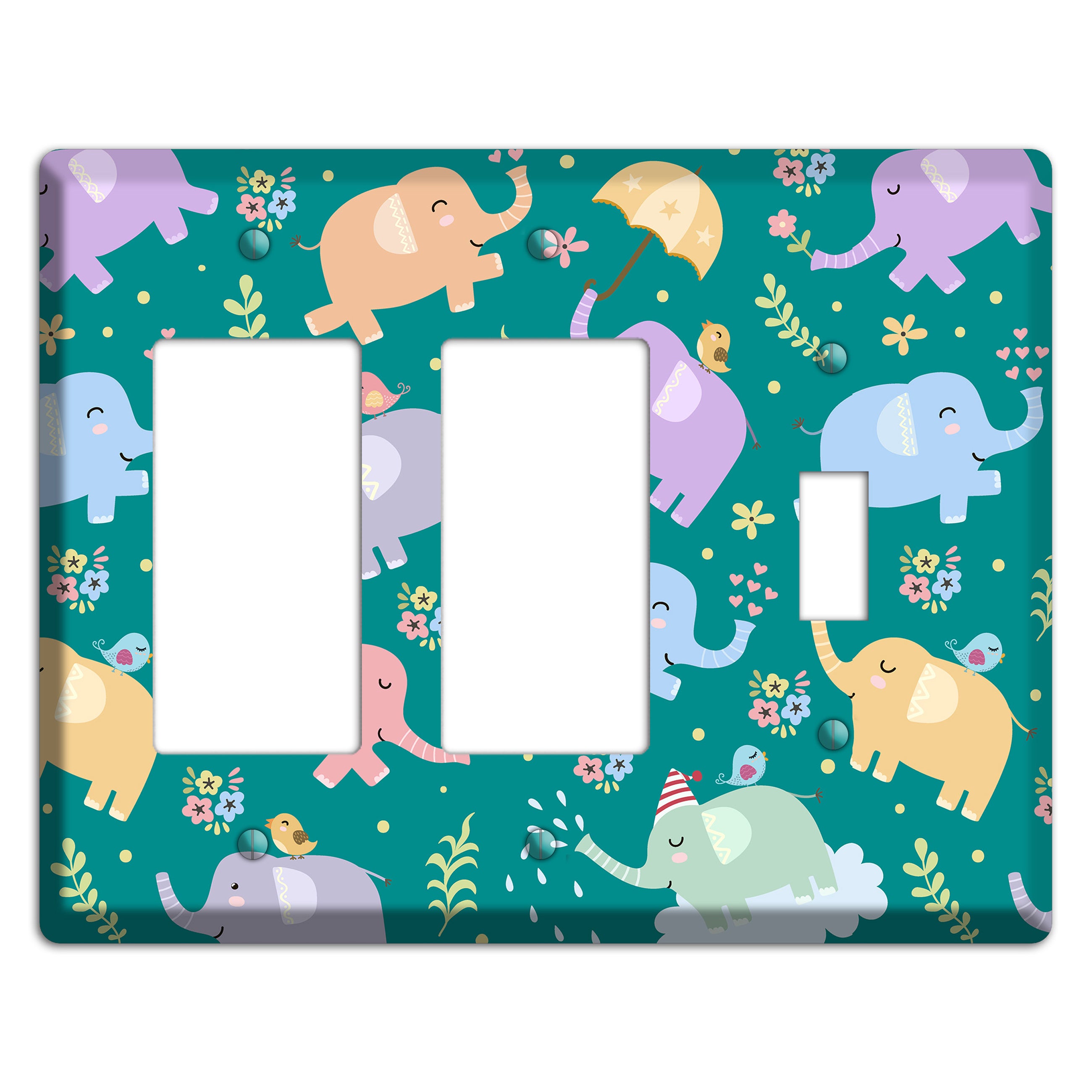 Elephant Parade (Teal) 2 Rocker / Toggle Wallplate