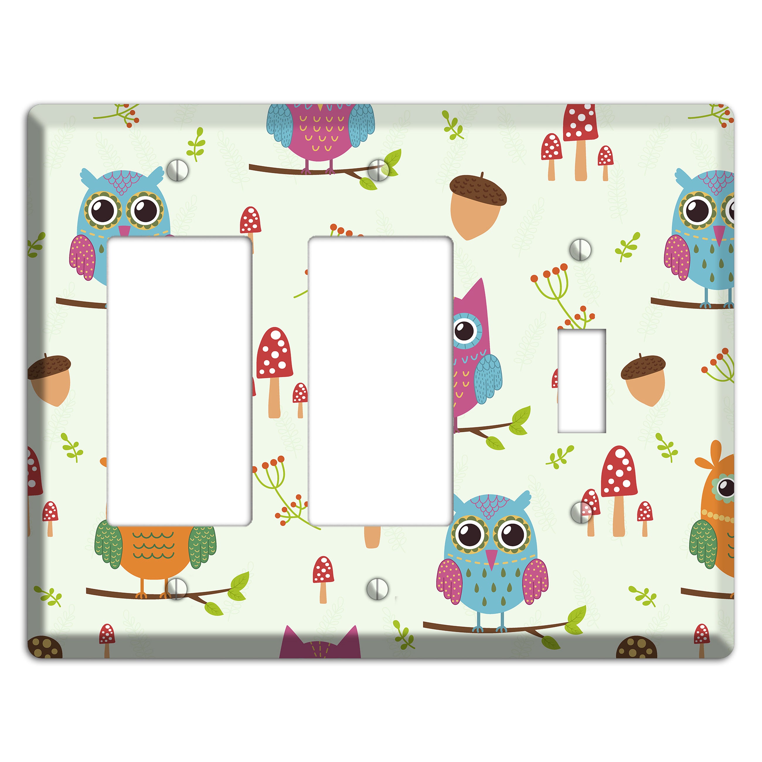 Forest Owls (Mint) 2 Rocker / Toggle Wallplate