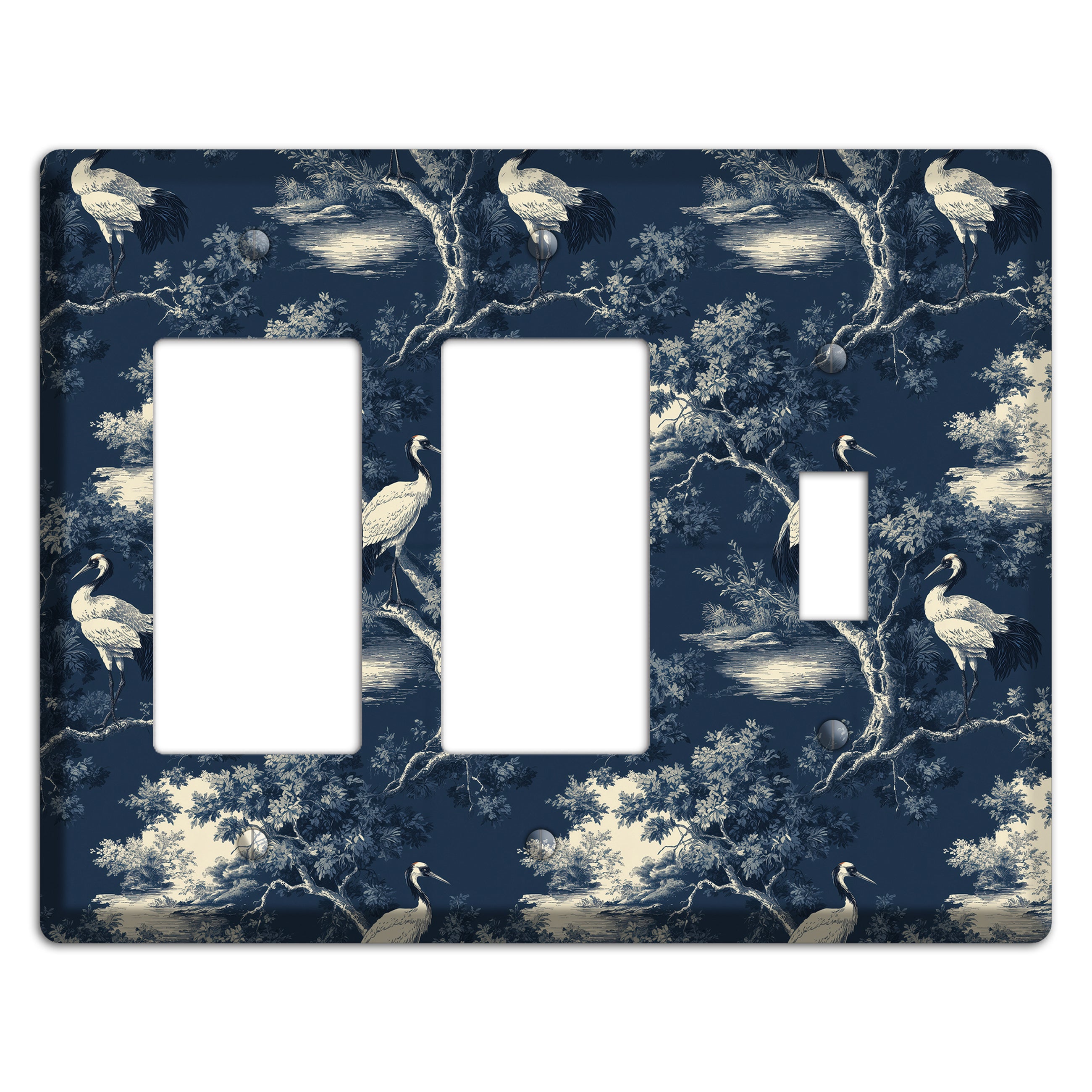 Midnight Crane Toile 2 Rocker / Toggle Wallplate