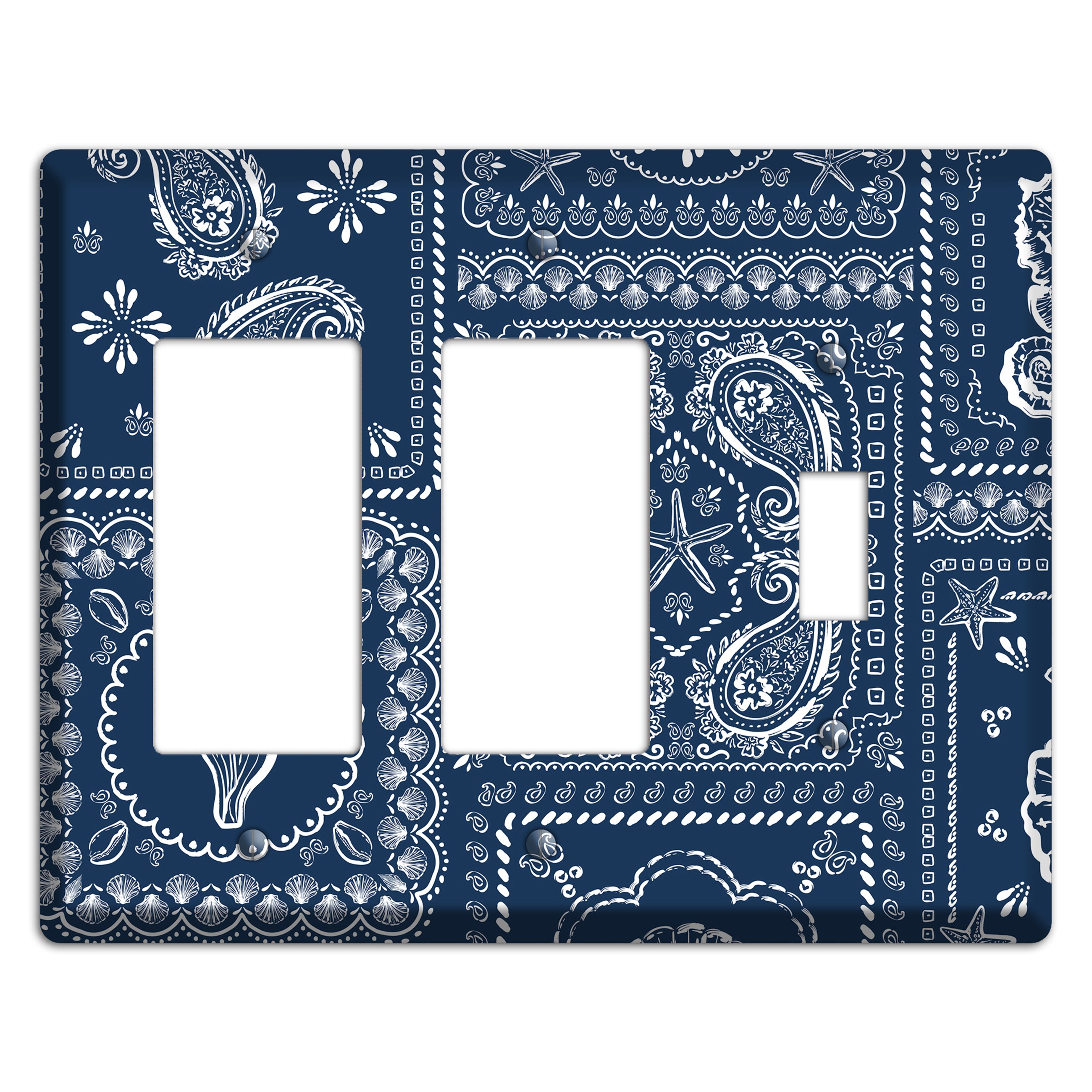 Navy Paisley Patchwork 2 Rocker / Toggle Wallplate