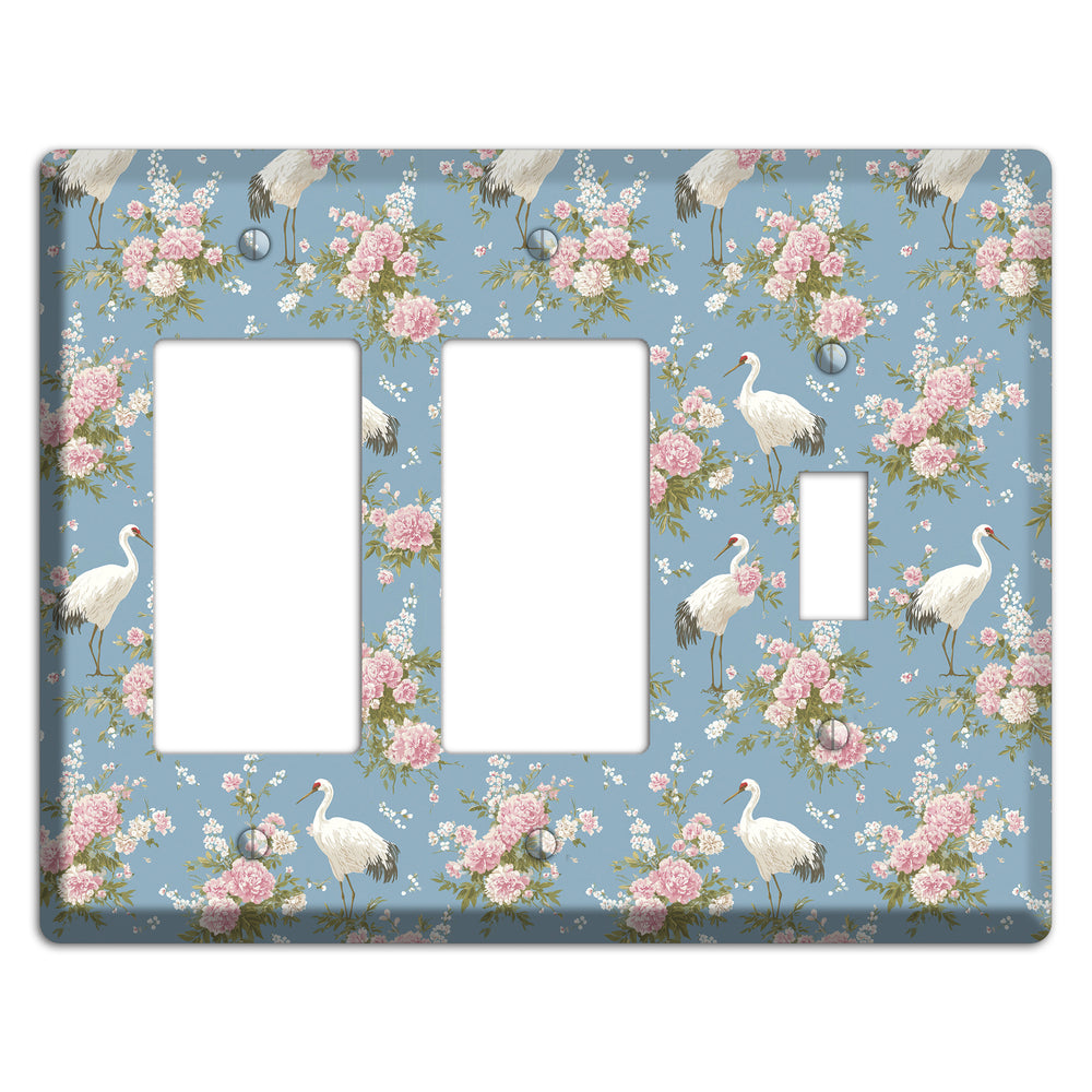 Dusty Blue Peony Flight 2 Rocker / Toggle Wallplate
