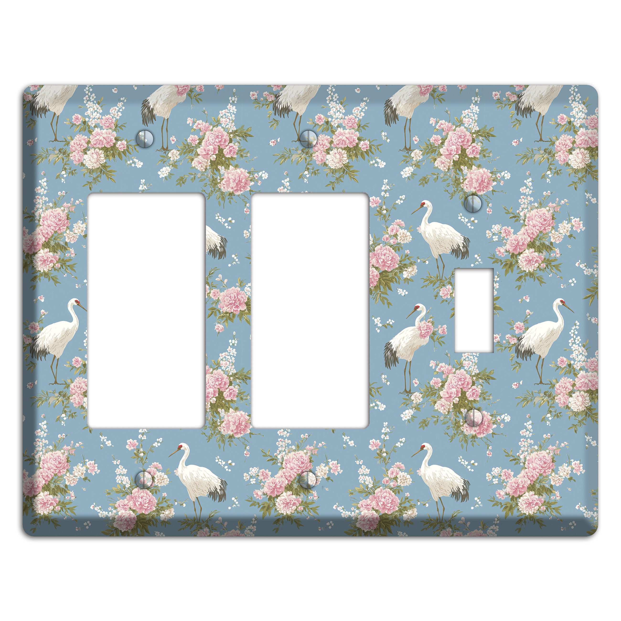Dusty Blue Peony Flight 2 Rocker / Toggle Wallplate