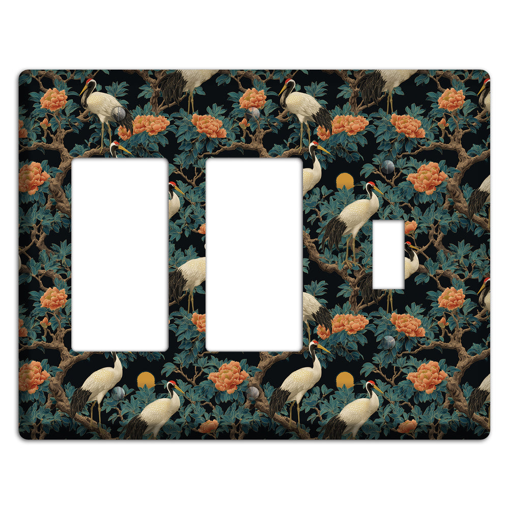Teal Moonrise Cranes 2 Rocker / Toggle Wallplate