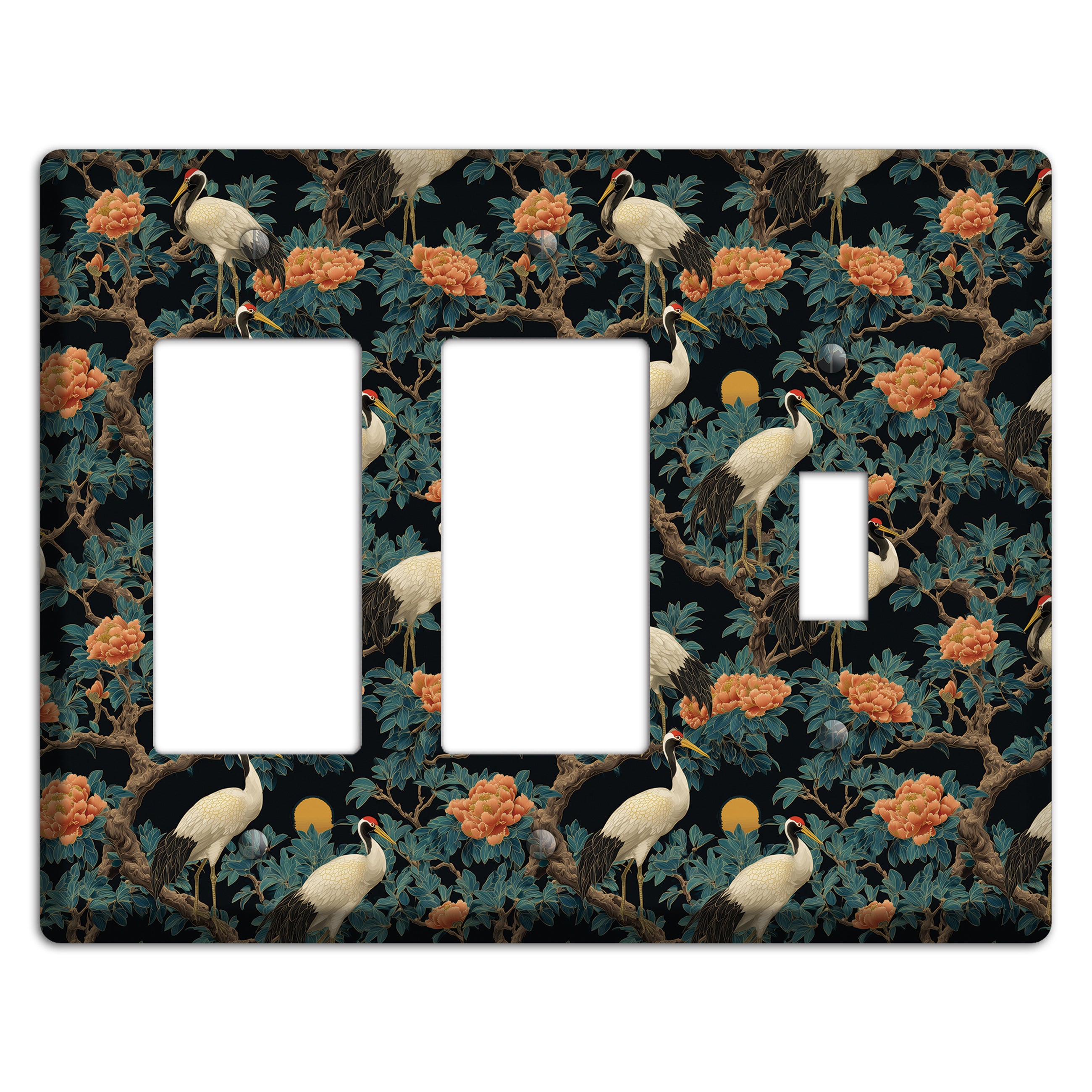 Teal Moonrise Cranes 2 Rocker / Toggle Wallplate