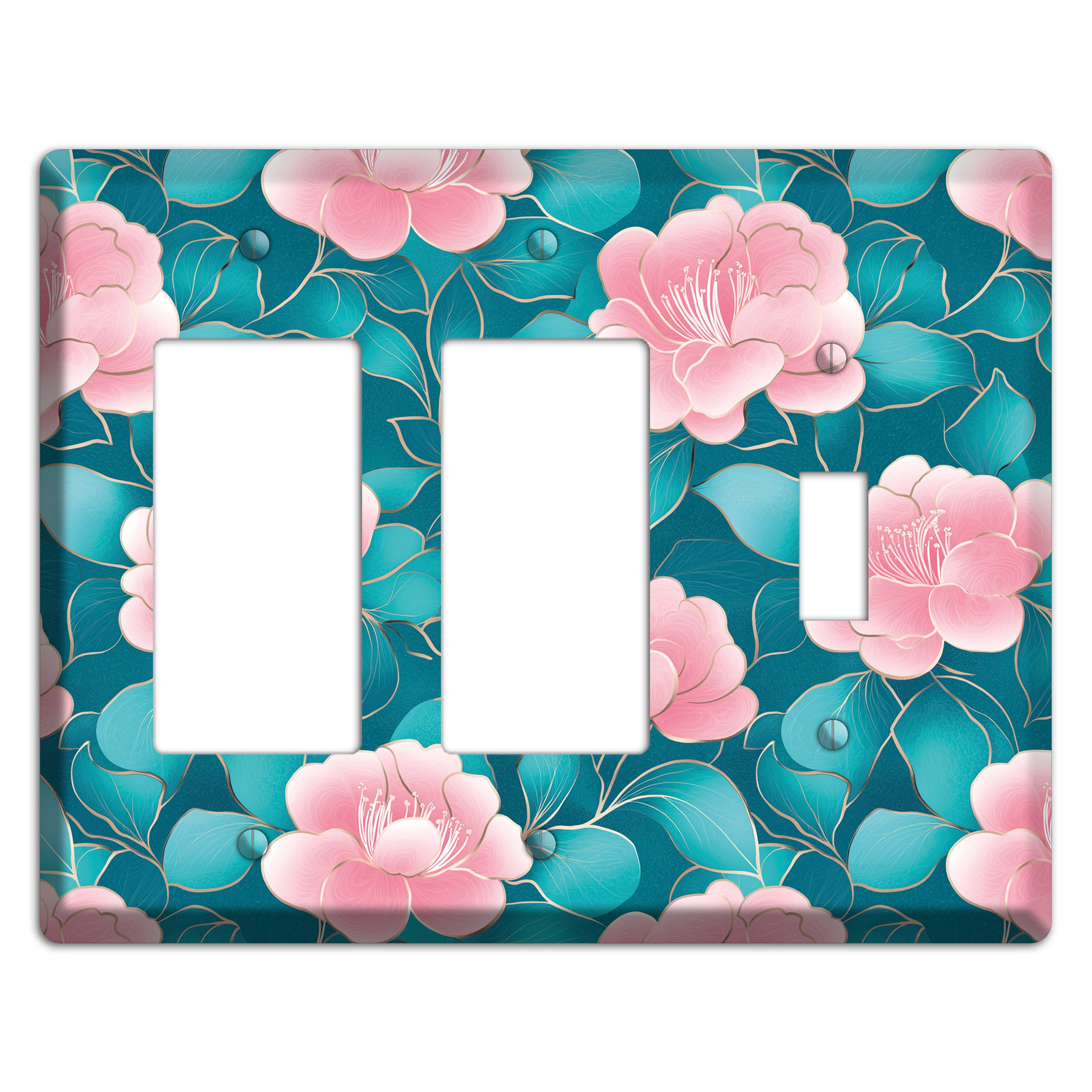 Teal Camellia Bloom 2 Rocker / Toggle Wallplate