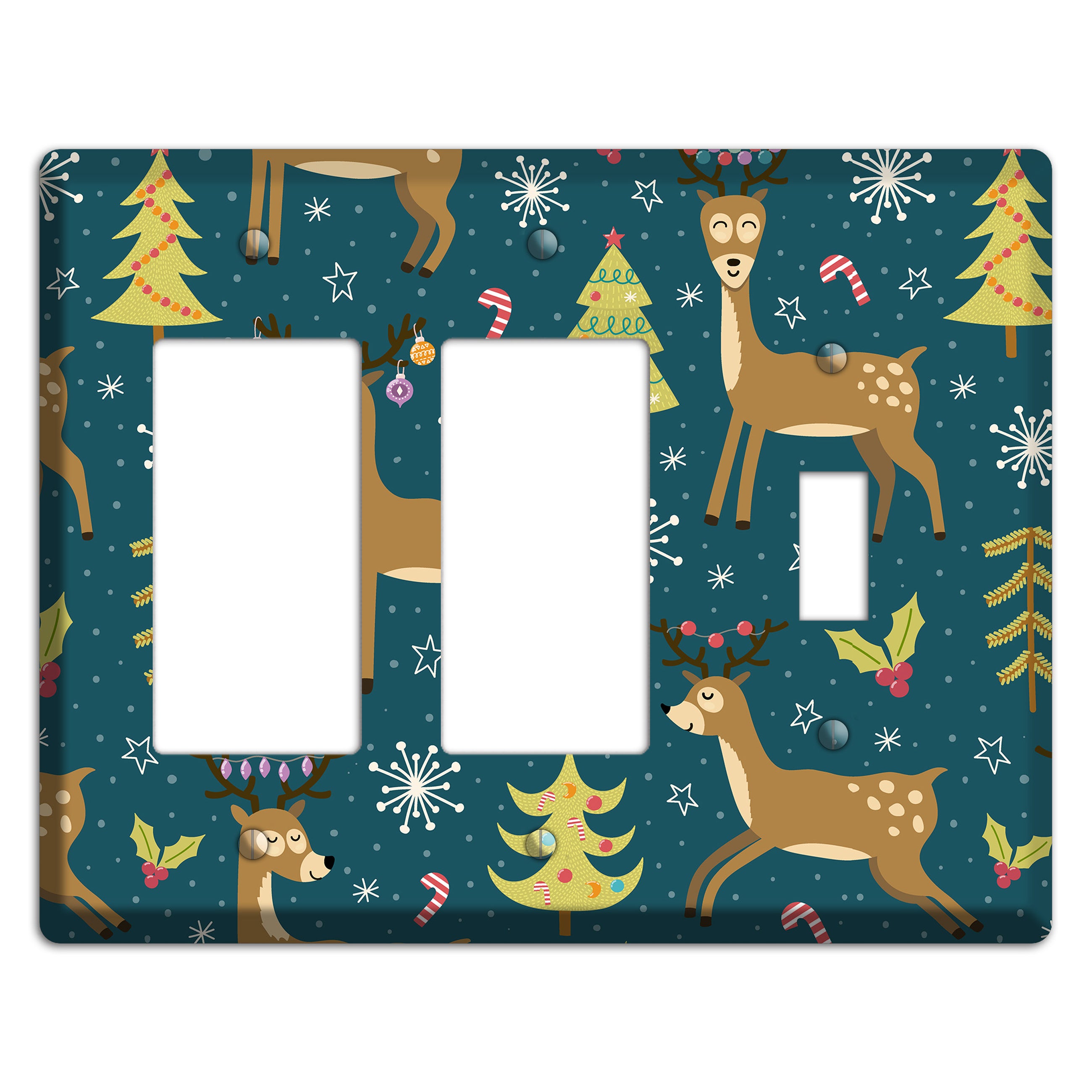 Reindeer Parade (Teal) 2 Rocker / Toggle Wallplate