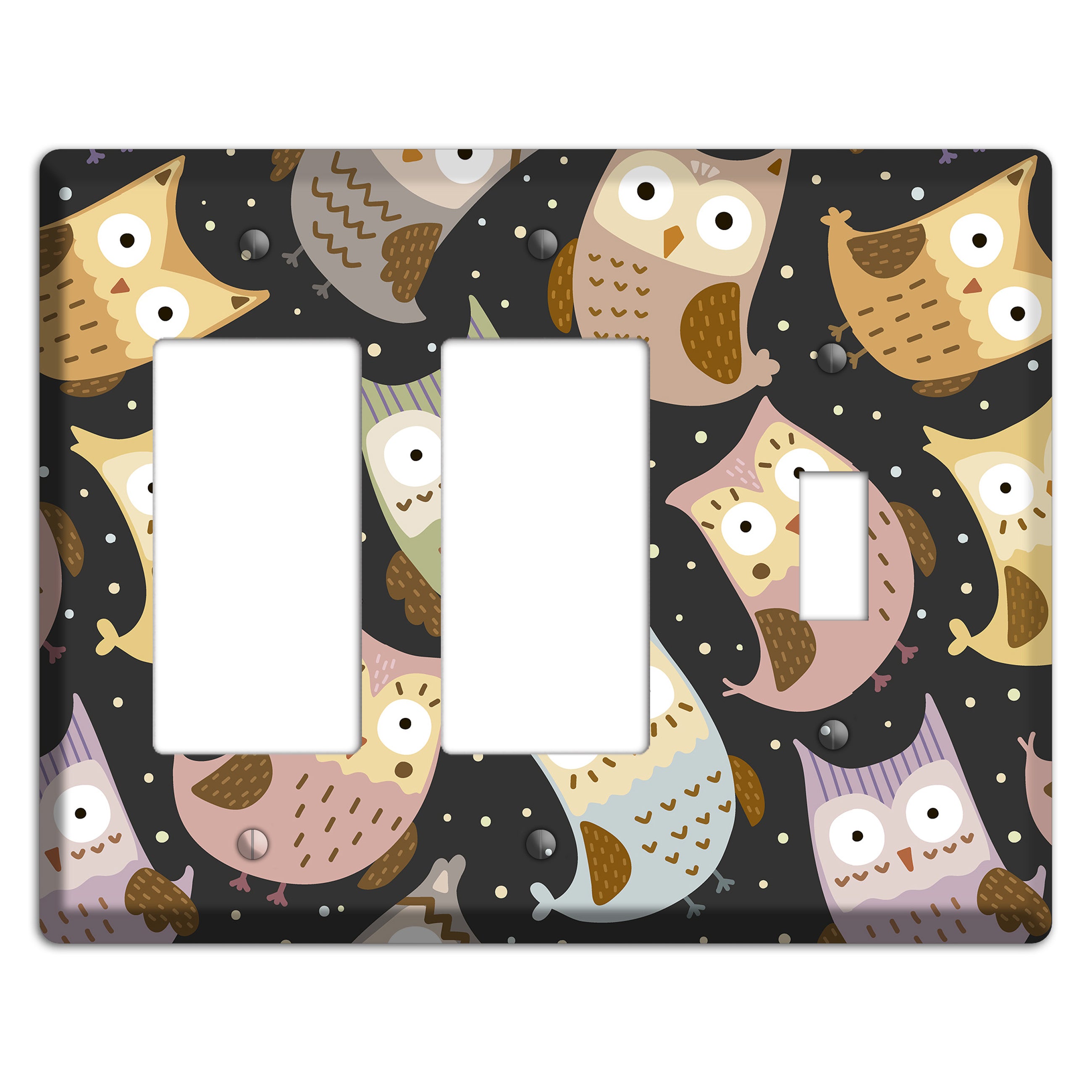 Sleepy Owls (Charcoal) 2 Rocker / Toggle Wallplate