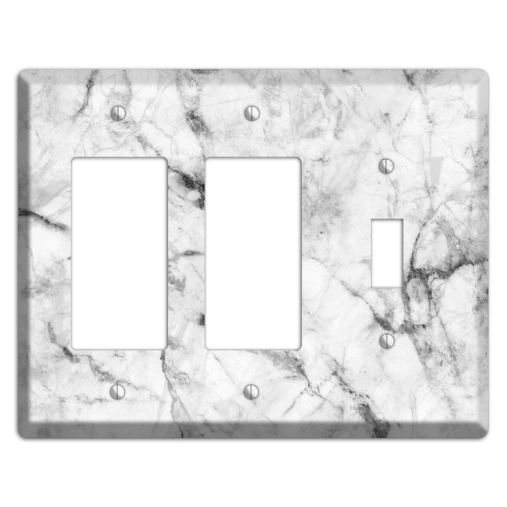 White and Gray Marble 2 Rocker / Toggle Wallplate
